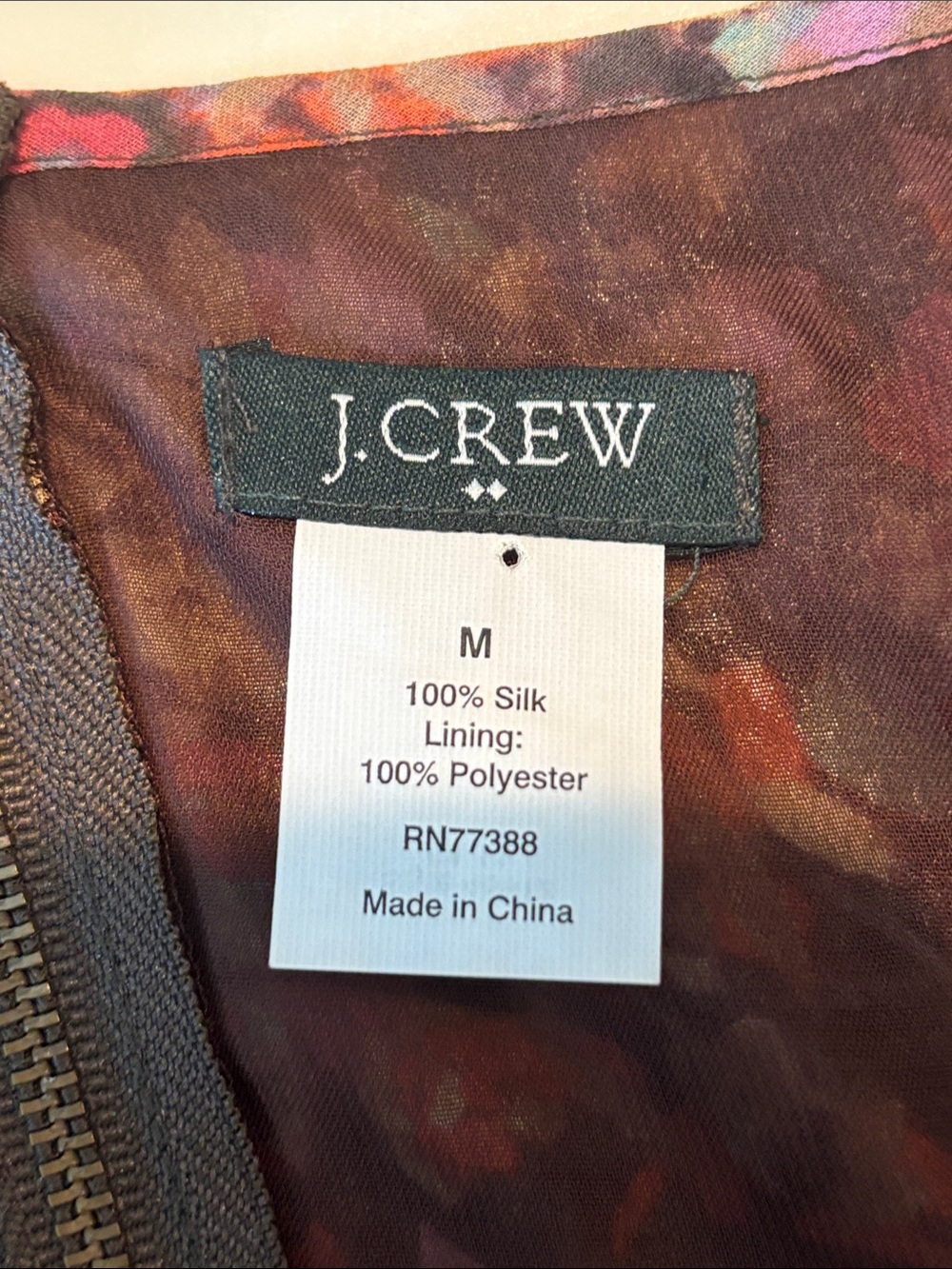 J. Crew Brown and Rust Floral 100% Silk Blouse
